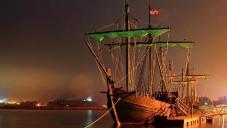 Majestic Masted Ship at Night wallpaper