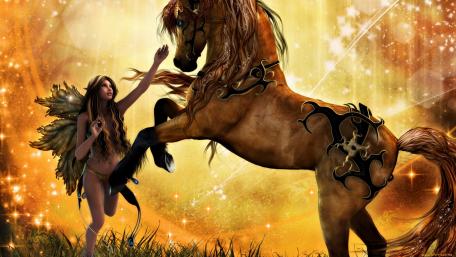 Fairy and Majestic Horse in Dreamland Scene wallpaper