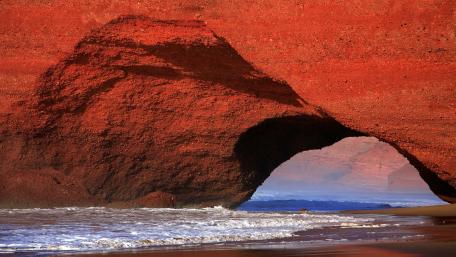 Majestic Red Rock Arch by the Sea wallpaper
