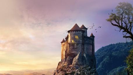 Majestic Rock Castle at Dusk wallpaper