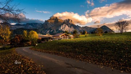 Serene Mountain Landscape at Sunset wallpaper