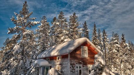 Snowy Cottage Amidst Winter Wonderland wallpaper