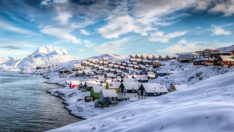 Charming Snowy Town by the Water wallpaper