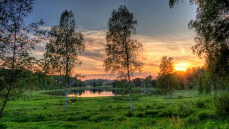 Serene Sunset Over Tranquil Lake Scene wallpaper