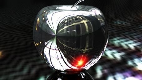 Shimmering Glass Apple in Abstract Space wallpaper
