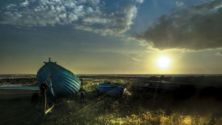 Serenity of Sunset on a Tranquil Shoreline wallpaper