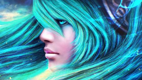 Mystical Blue Hair Fantasy Girl Art wallpaper