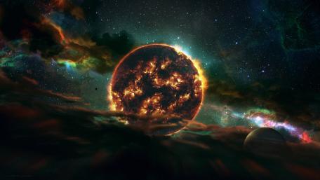 Celestial Flames in a Starry Cosmos wallpaper