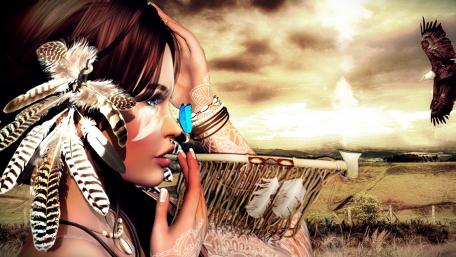 Indian girl with pipe wallpaper