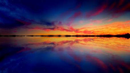 Serene Sunset Reflections Over Calm Waters wallpaper