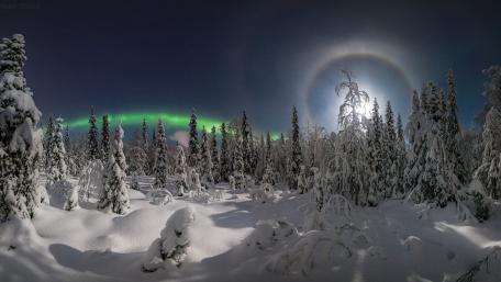 Enchanting Winter Wonderland with Northern Lights wallpaper