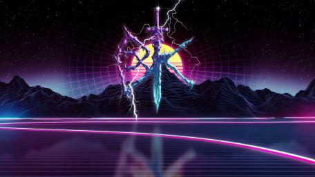Neon Mountain Under Electric Skies wallpaper