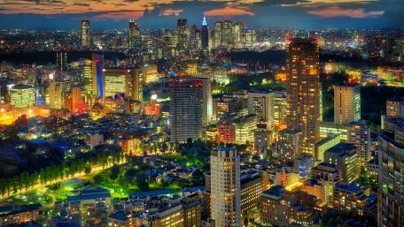 Vibrant City Lights at Dusk wallpaper