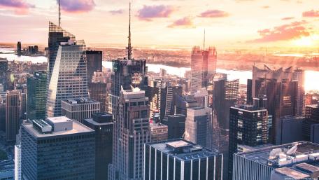 Breathtaking City Skyline at Sunset wallpaper