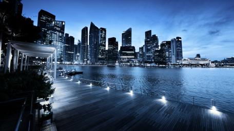 Sleek Singapore Skyline at Dusk in Blue Hues wallpaper