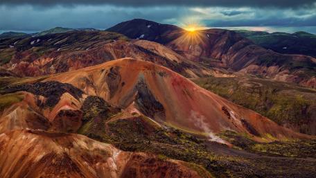 Majestic Sunrise Over Volcanic Landscape wallpaper