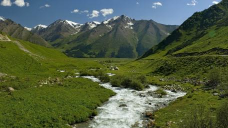 Majestic Mountain Haven with Serene Creek View wallpaper