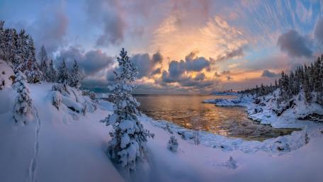 Winter Serenity by the Frozen Lake wallpaper