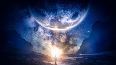 Lone Observer Under the Cosmic Veil wallpaper