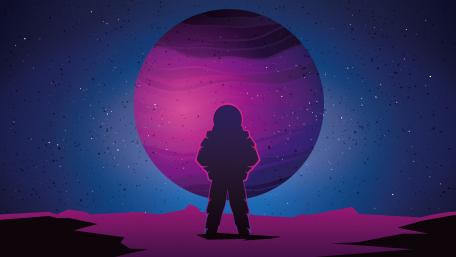 Neon Astronaut Contemplates Cosmic Sphere wallpaper