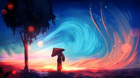 Enchanted Evening Under the Swirling Skies wallpaper