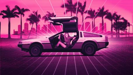 Retrowave Delorean wallpaper