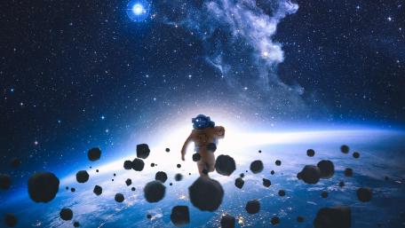 Astronaut running in space wallpaper