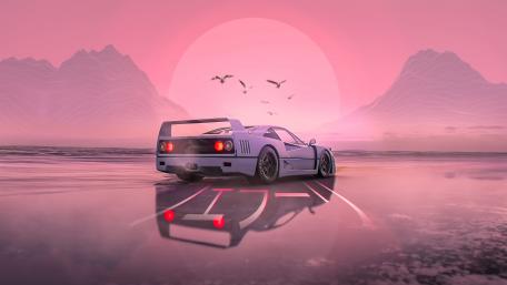 Retrowave sports car wallpaper