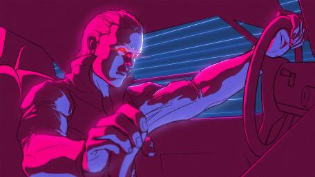Synthwave Rider in a Crimson Glow wallpaper