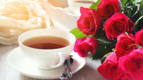 Elegant Tea Time with Roses wallpaper