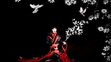 Enigmatic Beauty in a Dark Realm wallpaper