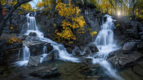 Autumn Serenity at the Waterfall wallpaper