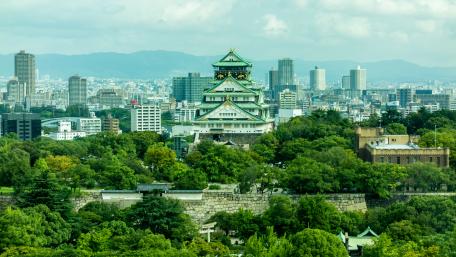 Serene Osaka Cityscape with Greenery wallpaper