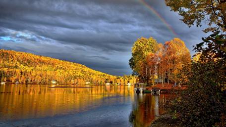Vibrant Autumn Reflections in Nature's Embrace wallpaper