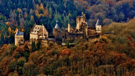 Majestic Castle Surrounded by Autumn Colors wallpaper