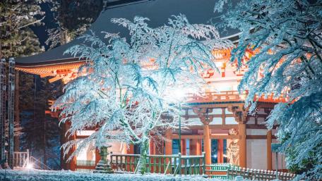 Winter Serenity in a Snow-Covered Cityscape wallpaper