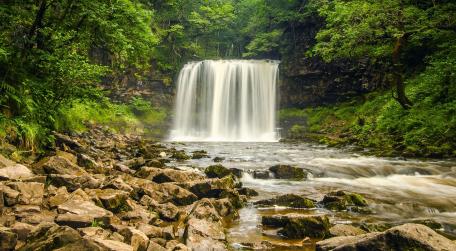 Majestic Waterfall in Lush Greenery wallpaper