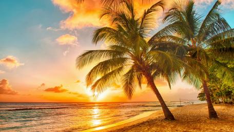 Tropical Sunset Serenity Over Beach Waves wallpaper
