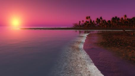 Vibrant Purple Sunset Over Tropical Paradise wallpaper