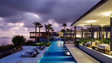 Tropical Resort Under Purple Sky Dreamscape wallpaper