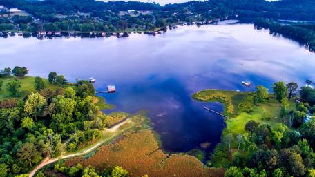 Serene Aerial View of Tranquil Lake Landscape wallpaper