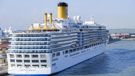Majestic Cruise Ship Docked in Harbor wallpaper