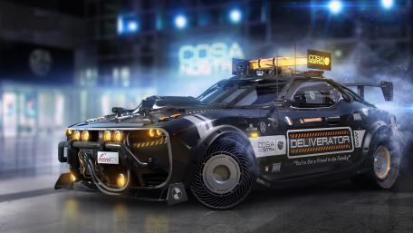 Cyberpunk pizza delivery car wallpaper