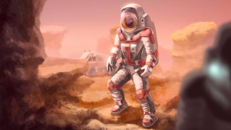 Exploring Mars in Futuristic Gear wallpaper