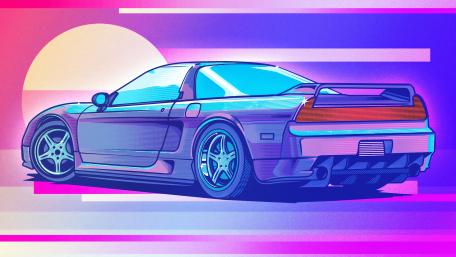 Honda NSX retrowave art wallpaper