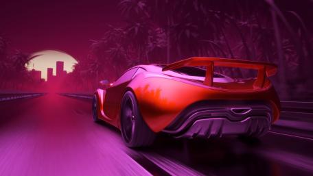 Synthwave sports car wallpaper