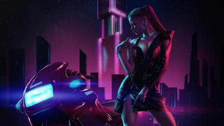 Cyberpunk girl with Ducati wallpaper