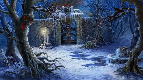 Winter Cemetery Under Moonlight wallpaper