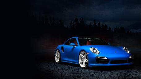 Dreamy Blue Porsche in Dark Atmosphere wallpaper