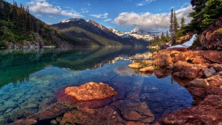 Majestic Mountain Reflections on a Serene Lake Landscape wallpaper